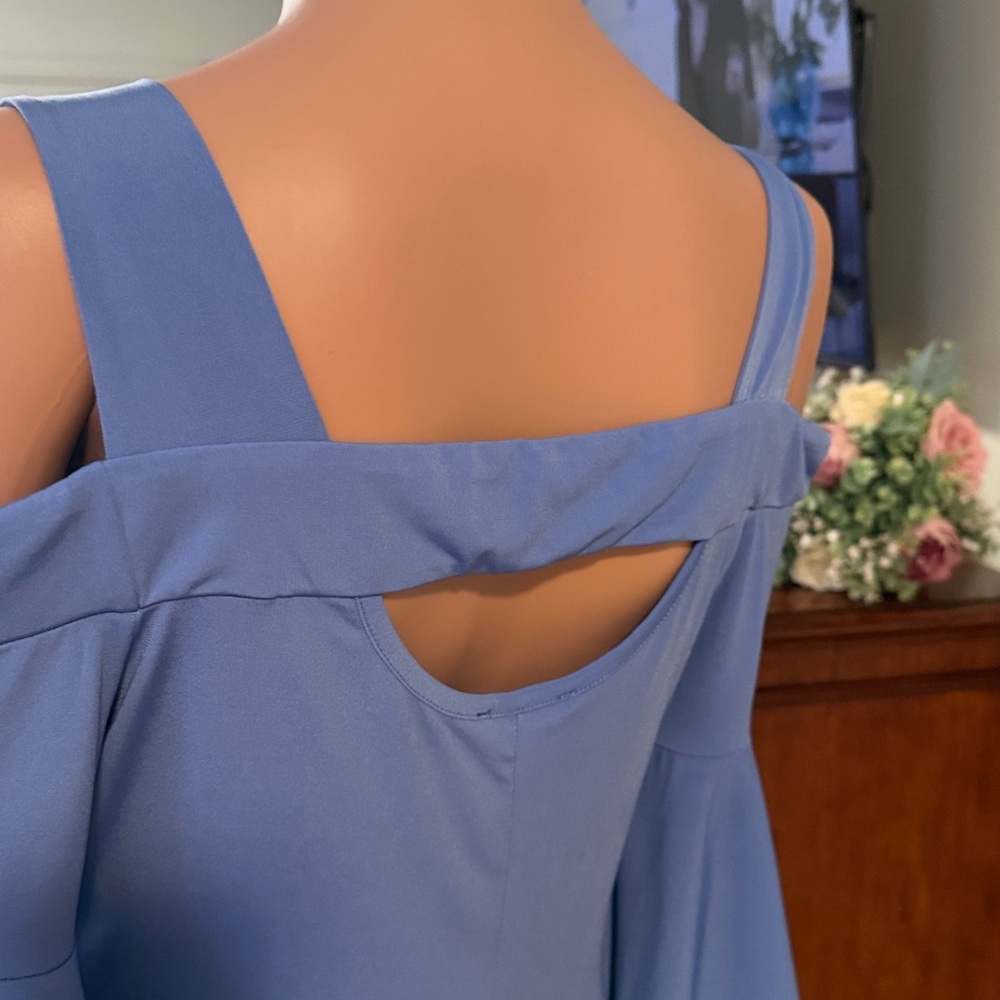 Blue Cold-Shoulder Cutout Dress approx. 33” shoulder to bottom - Picture 5 of 5